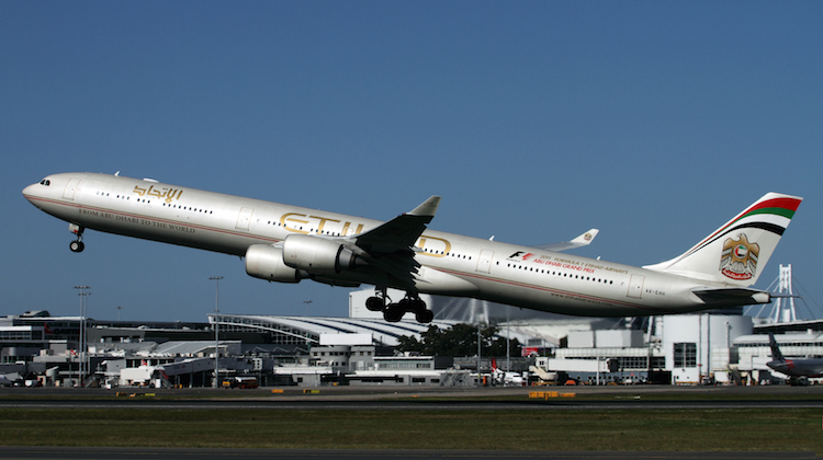 At Etihad A340-600 at Sydney Airport.