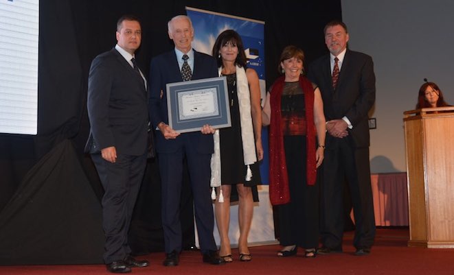 Bob Ansett accepts the certificate acknowleding his father's induction into the Australian Aviation Hall of Fame on behalf of the Ansett family. (John Egan)