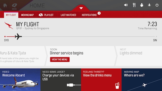 The MyFlight feature offers details of what service will take place on the flight. (Qantas)
