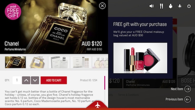 In-flight shopping from the convenience of the touchscreen. (Qantas)