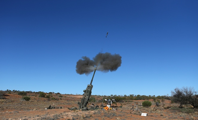 GPS-Guided Excalibur Munitions projectile test firing at the RAAF Woomera Test Range. (Defence)