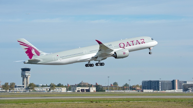 Qatar Airways' A350 on a test flight at Toulouse. (Airbus)