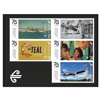 Air NZ's five commemorative stamps. (New Zealand Post)