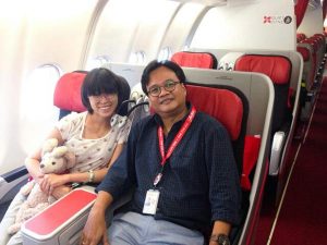Indonesia AirAsia Extra senior executive Dendy Kurniawan on board the airline's first flight from Bali to Taipei on Jan 19 2015. (Twitter/Tony Fernandes)