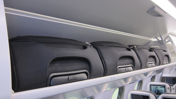 Meanwhile, redesigned overhead compartments offer capacity for four roller bags. (Jordan Chong)