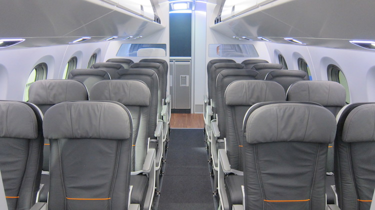 The economy class cabin in the E2 cabin mockup. (Jordan Chong)