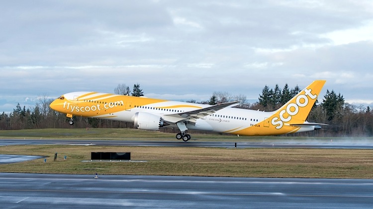 Scoot's first Dreamliner, Boeing 787-9 with registration 9V-OJA during a test flight. (Scoot)