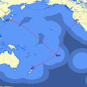 Air Tahiti Nui's trans-Pacific destinations with ETOPS-120 and -180 restrictions. Source - GCMap.com
