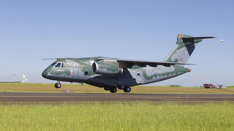 Embraer KC-390 test aircraft takes off for its first flight on February 3 2015. (Embraer) 