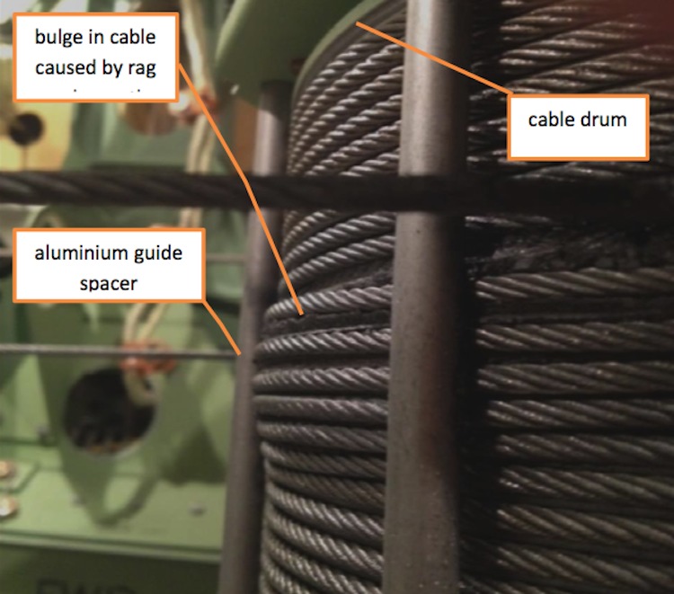 The bulge caused by the rag trapped under the cable drum. (NZ TAIC)
