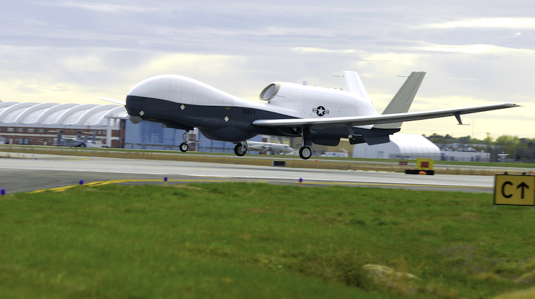 The MQ-4C Triton unmanned aircraft takes off from Naval Air Station Patuxent River, Md on April 16. (US Navy)