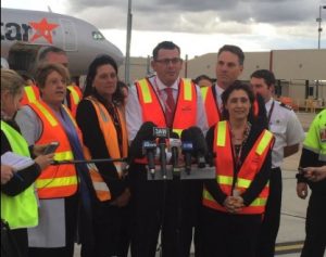 Daniel Andrews at Avalon Airport announcing the Victorian government's deal with Jetstar. (Daniel Andrews/Twitter)