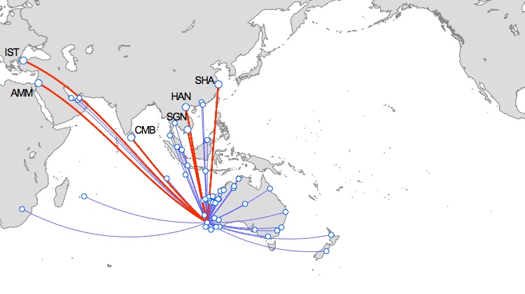Projected new routes from Perth according to the Airbus global market forecast. (Airbus)