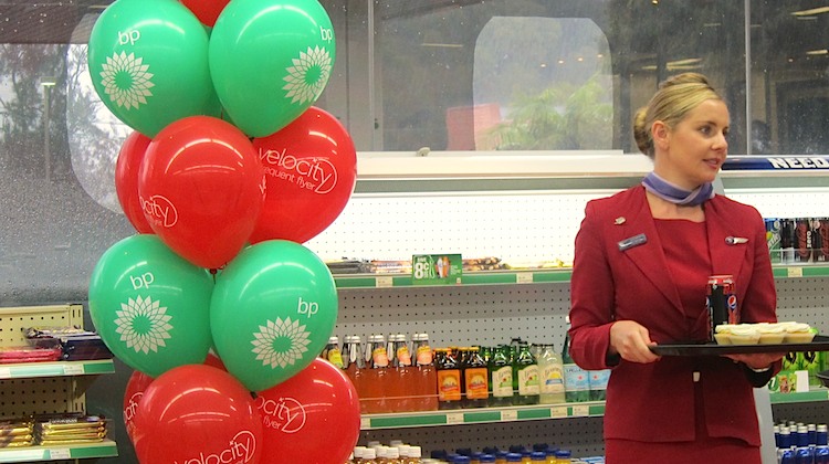 Virgin Australia launched their partnership with BP at a petrol station in Sydney's inner west. (Jordan Chong)