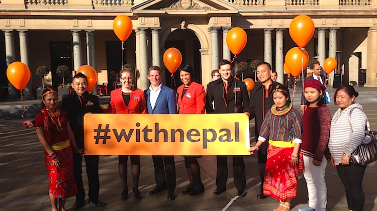 Jetstar Australia and NZ chief executive supporting World Vision's Nepal earthquake appeal. (Jetstar)