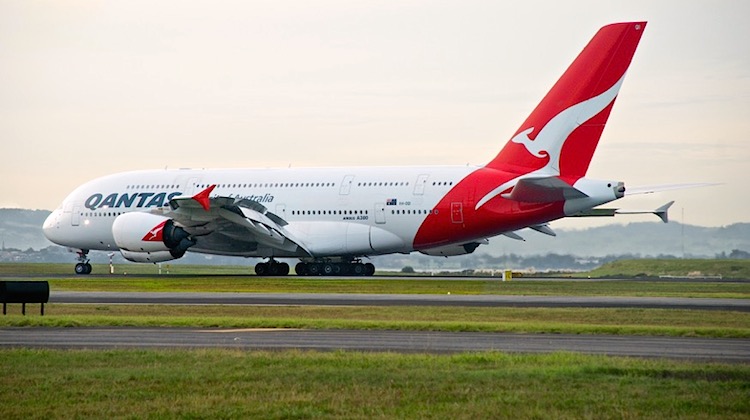 Qantas Airbus A380 VH-OQI at Auckland Airport on May 5 2015. (Andrew Aley)