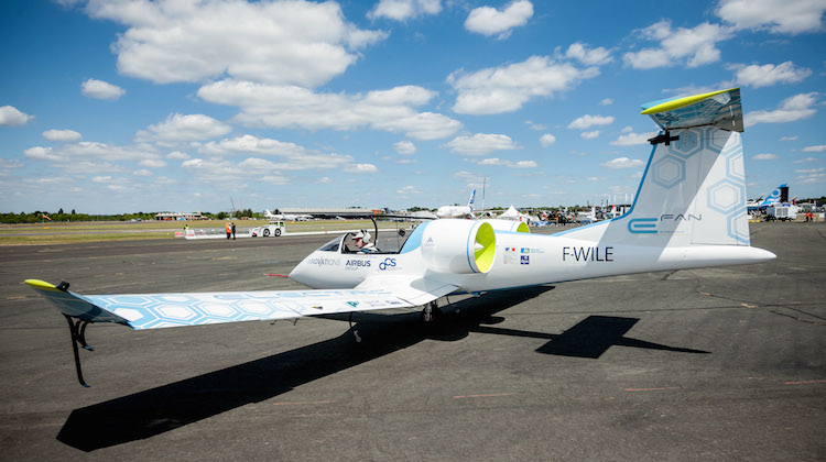 The Airbus Group E-Fan demonstrator aircraft at the Farnborough Air Show in 2014. (Airbus Group)
