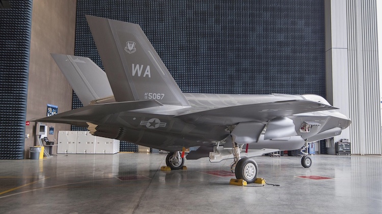 A supplied image of the first F-35 assembled with Marand's vertical tails. (Lockheed Martin)