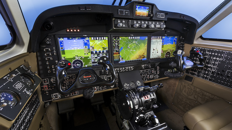 A supplied image of the new Pro Line Fusion avionics to be installed on the King Air 350 cockpit. (Beechcraft)