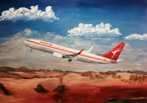 Artist and Qantas pilot Kate Fraser's Retro Roo painting. (Kate Fraser)