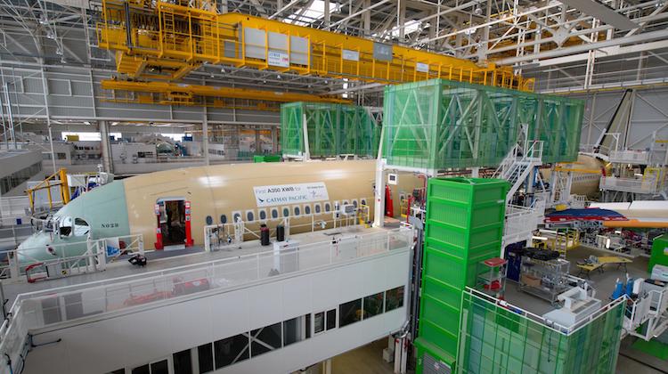Cathay Pacific's first A350-900 at the Airbus final assembly line at Toulouse, France. (Airbus)