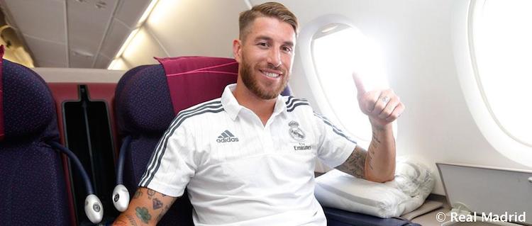 Real Madrid's Sergio Ramos  on board the chartered A380 flight. (Real Madrid CF/Twitter)