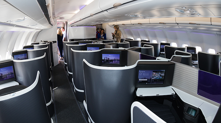 Virgin Australia's new business class cabin on Airbus A330-200 VH-XFH. (Seth Jaworski)