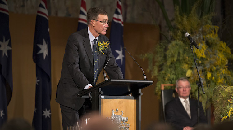 Air Chief Marshal Sir Angus Houston AK AFC (Retd), at the National Memorial Service for MH17 at Parliament House in Canberra on July 17 2015. (Defence).