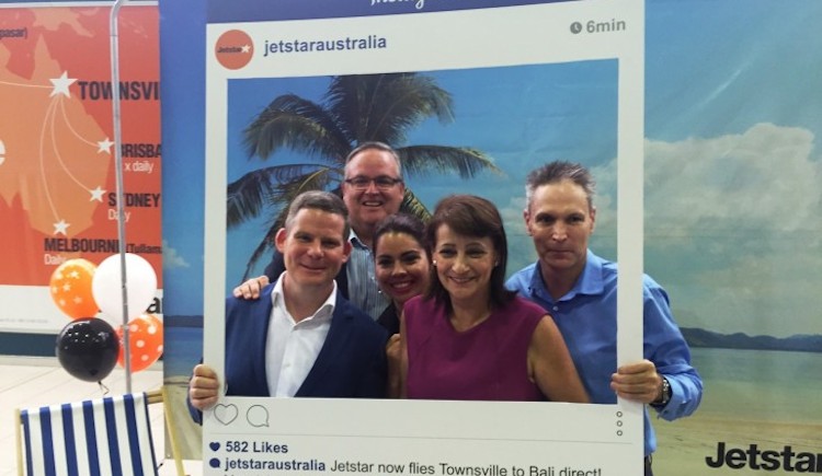 Jetstar Australia and NZ chief executive David Hall promoting the airline's new Bali flights at Townsville Airport. (Jetstar)