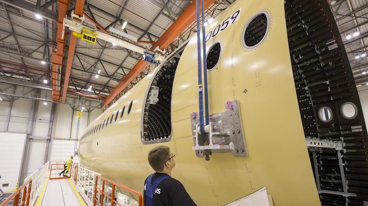 The first front fuselage of the Airbus A350-1000 in Hamburg. (Airbus)