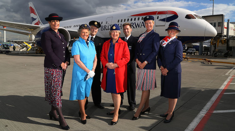 British Airways crew wearing the uniforms they wore when they flew The Queen (British Airways/Geoff Caddick-Press Association)
