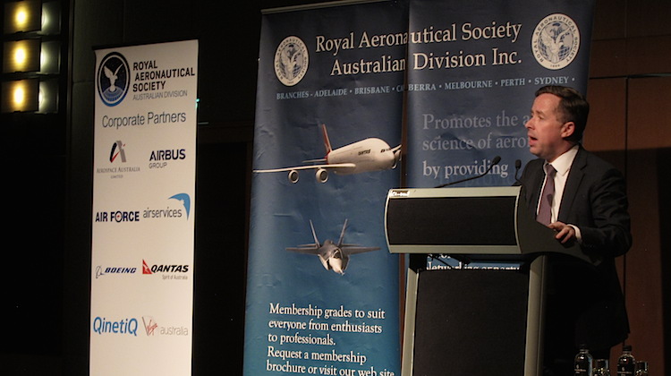 Qantas chief executive Alan Joyce speaking at the Royal Aeronautical Society Australian Division lunch in Sydney.