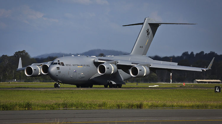 The RAAF's eighth C-17A Globemaster arrives at RAAF Base Amberley.