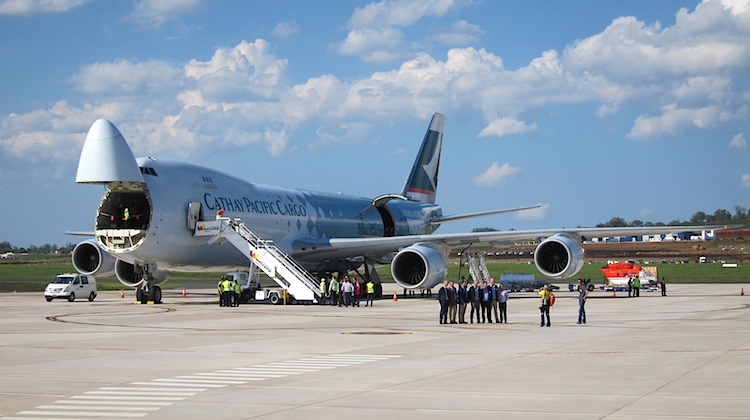 A file image of a Cathay Pacific Boeing 747-8F freighter. IATA says Asia Pacific cargo volumes fell in June.