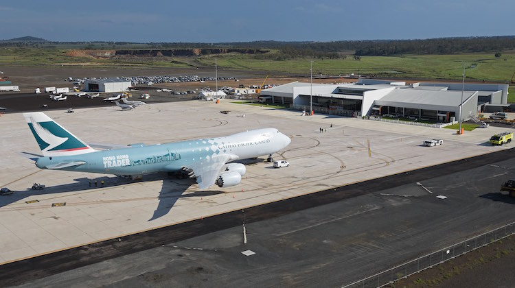 A Cathay Pacific Boeing 747-8 at Wellcamp Airport on Monday 23 November 2015 (Lenn Bayliss)