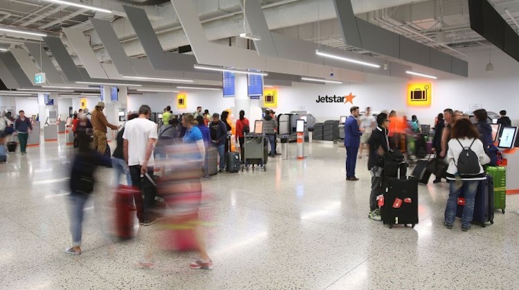 Passengers checking in at Melbourne Tullamarine Terminal 4. (Jetstar)