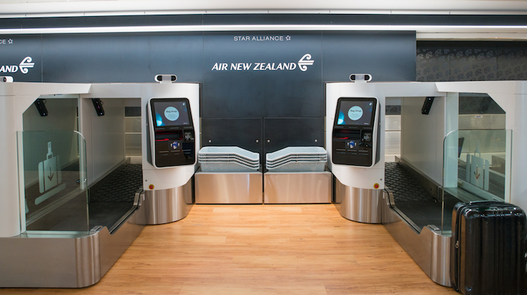 Air NZ biometric bag drop self-service kiosks at Auckland's international terminal. (Air NZ)