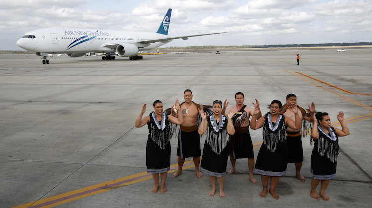 Air NZ's inaugural flight to Houston receives a very New Zealand welcome. (Air NZ)