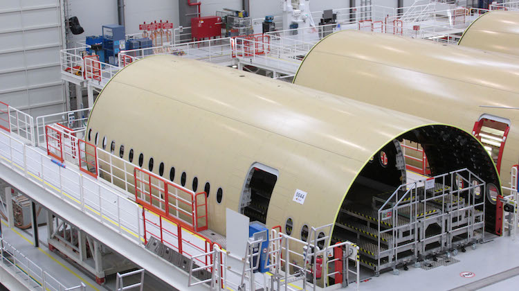 A supplied image of Thai Airways A350 major components in June 2015. (Airbus)