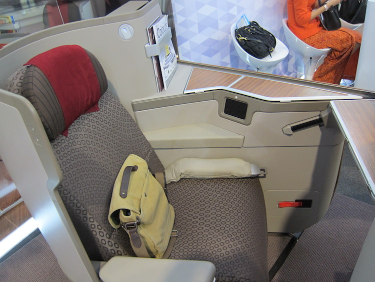 A mockup display of Garuda Indonesia's new A330 business class seat.