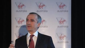 Virgin Australia chief executive John Borghetti presenting the 2015/16 first half results. (Jordan Chong)
