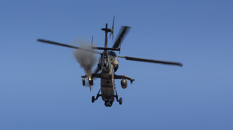 A Eurocopter Tiger armed reconnaissance helicopter (ARH) fires at a target during Exercise Jericho Dawn held at Puckapunyal, Victoria.
