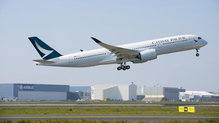Cathay Pacific's first Airbus A350 on its maiden flight at Toulouse. (Airbus)