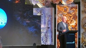 Air New Zealand chief executive Christopher Luxon at the airline's sustainability breakfast in Wellington's Te Papa Museum. (Jordan Chong)