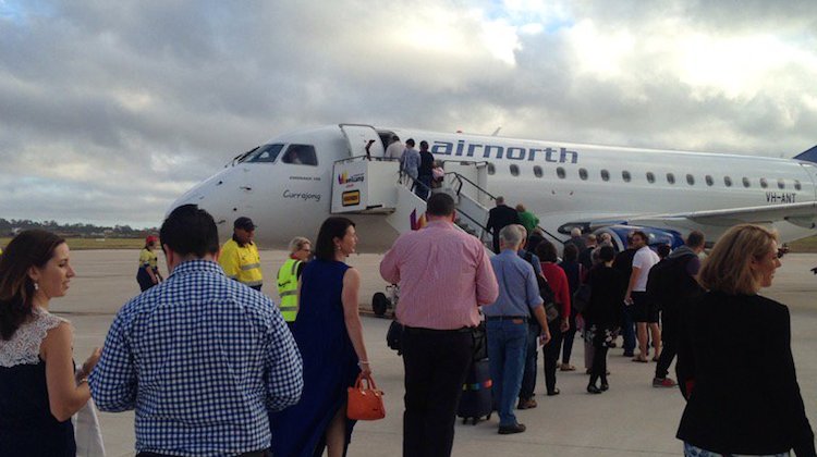 Passengers board Airnorth's inaugural flight from Brisbane West Wellcamp Airport to Melbourne Tullamarine. (Wellcamp/Twitter)
