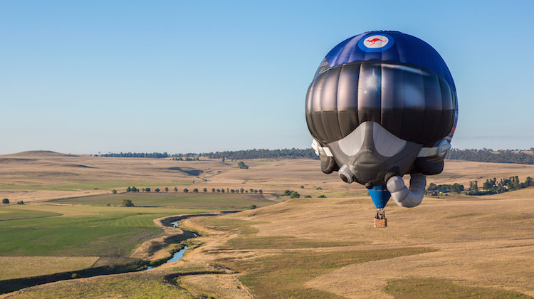 The new shaped Air Force Balloon flying for the first time in Australia over the Monaro countryside. (Defence)