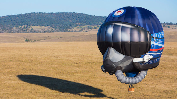 The new shaped Air Force Balloon flying for the first time in Australia over the Monaro countryside. (Defence)