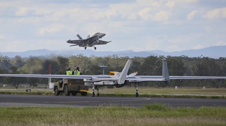 Heron Remotely-Piloted Aircraft operating for the first time at RAAF Base Amberley.