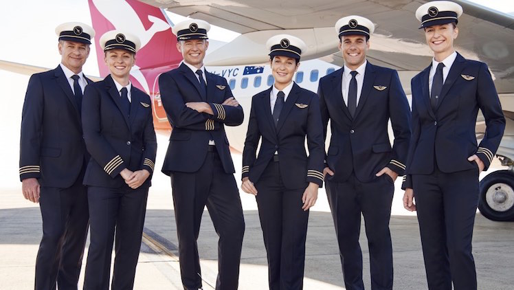 Qantas pilots model the airline's new uniform, unveiled in April 2016. (Duncan Killick via Qantas)