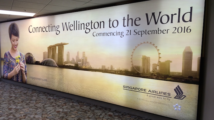 A file image of Singapore Airlines (SIA) advertising at Wellington Airport taken in March 2016.